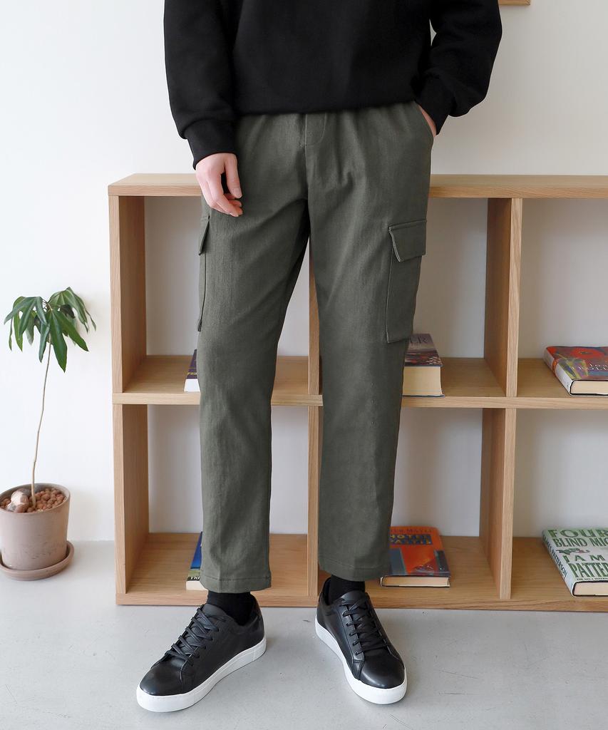 Jikeulib Brushed Fleece-Lined String Elastic Cargo Pocket Spandex Cotton Pants