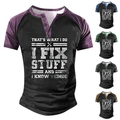 Men's  T-shirt T-shirts Graphic Text Black Military Green Pool Dark Gray 3D Printing Street Casual Short Sleeve Button Down Printed Clothing Basic