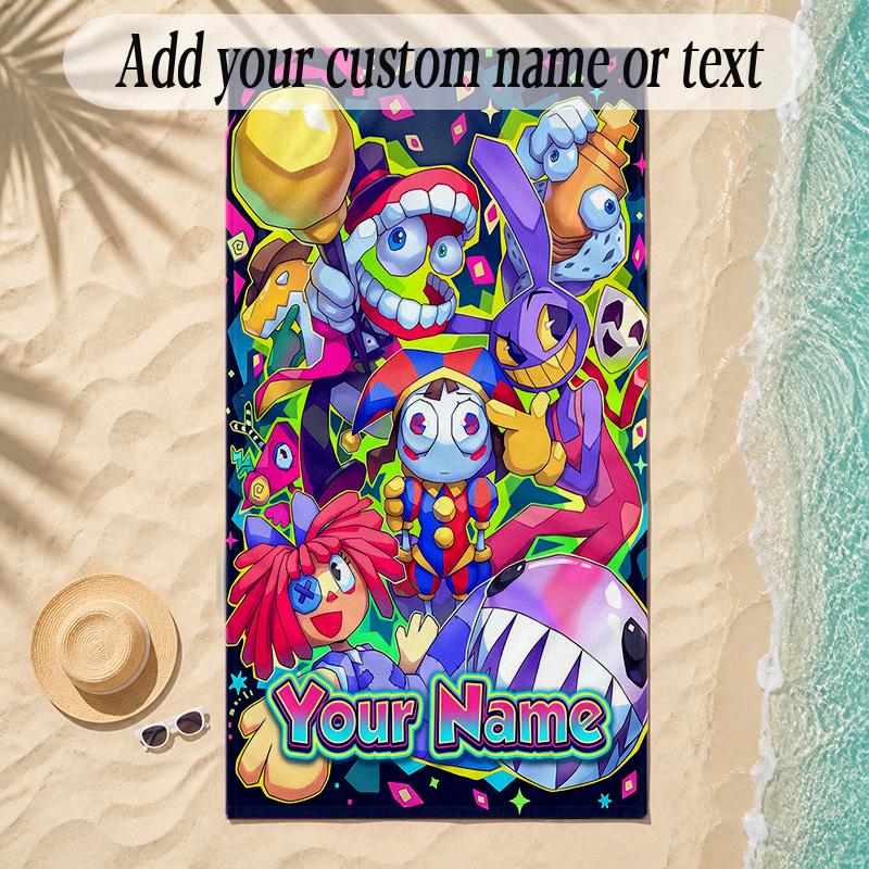 Beach TowelThe Amazing Digital Circus Custom Name Text Personalized Soft Towel for Beach Pool Indoor Home Decor Gift