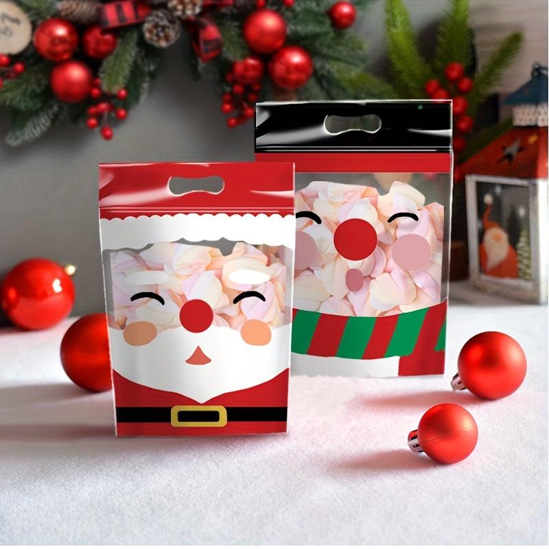 10pcs Christmas Handle Bag for Candy Chocolate Cookie Nougat Biscuit Packing Gift Santa Sealed Bags