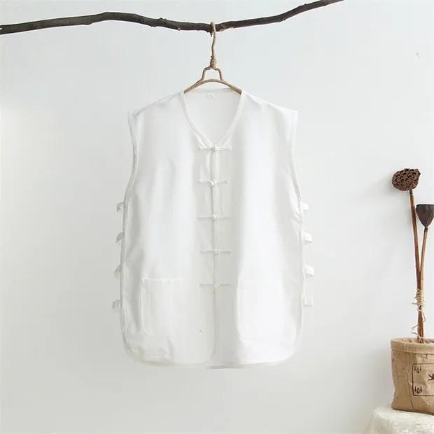 

Мужской летний повседневный жилет без рукавов, молодежный китайский стиль, топы с коротким рукавом XS белый