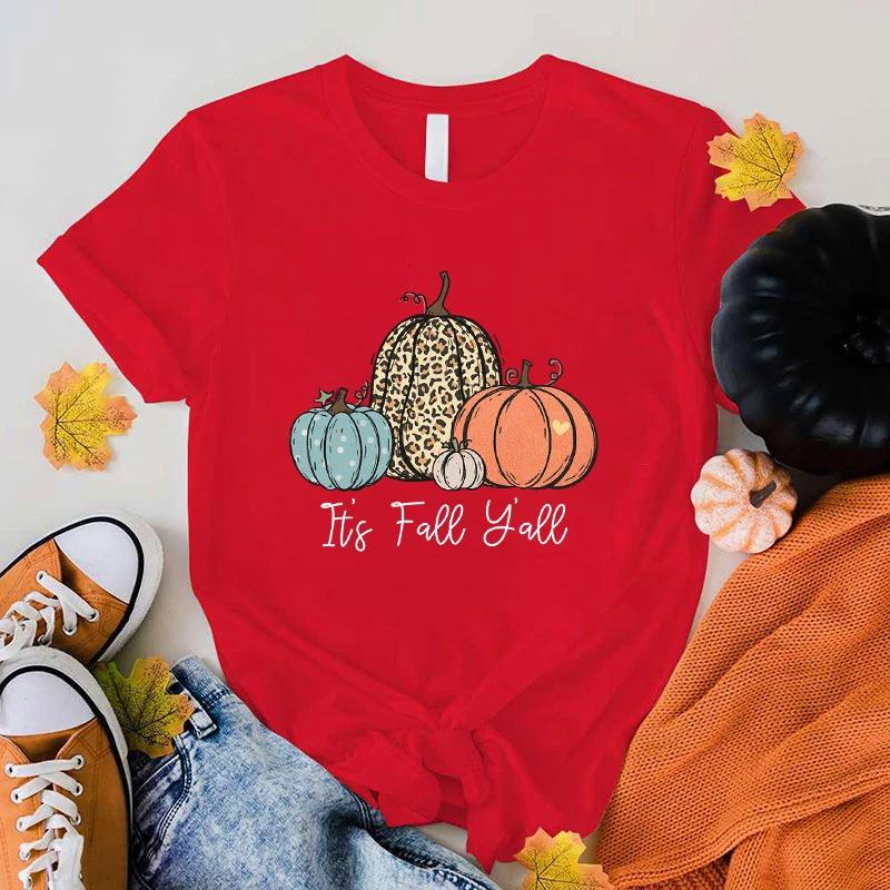 Heiß Es ist Herbst Ihr Lieben Kürbis Bedruckte T-Shirts für Damen Kurzarm Lustig Es ist Herbst Ihr Lieben Kürbis Rundhals T-Shirt Tops