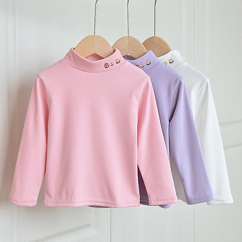 Toddler Kids Half High Neck Long Sleeve Solid Casual Thermal T Shirt Top