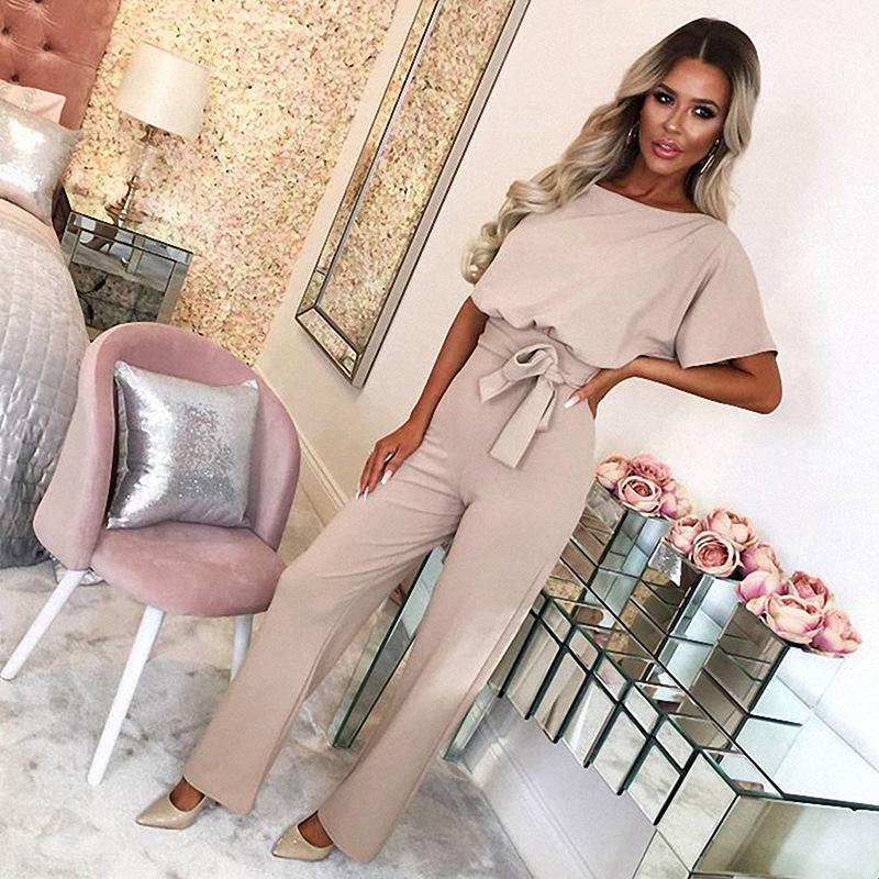 Women's Summer Button-Tie Short Sleeve Jumpsuit - European and American Style