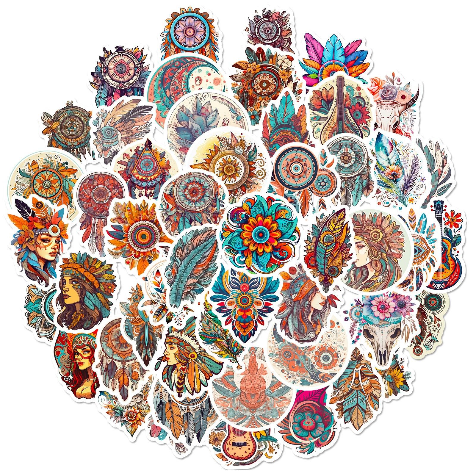 

50 Bohemian Stickers Retro Exotic Classical PVC Suitcase Laptop Decorative Stickers