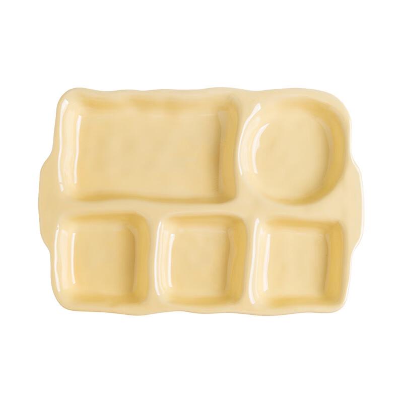 Cream Yellow Double Handle Ceramic Dinner Plate