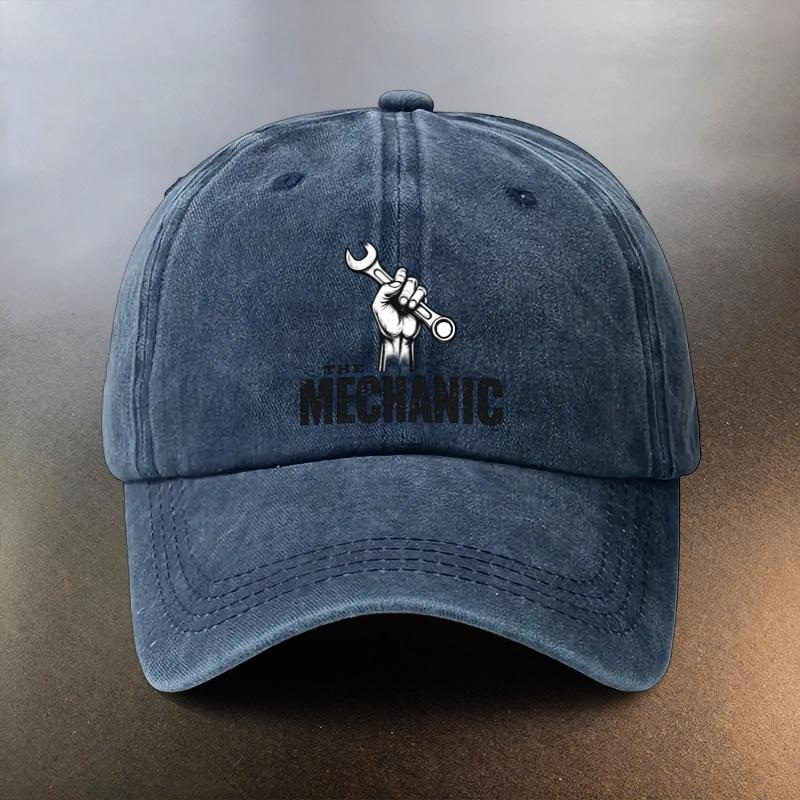 Mechanic Printed Washed Cap Casual Outing Sunshade Baseball Hat Fashionable Couple Essential Hat Vintage Style Versatile 1pc