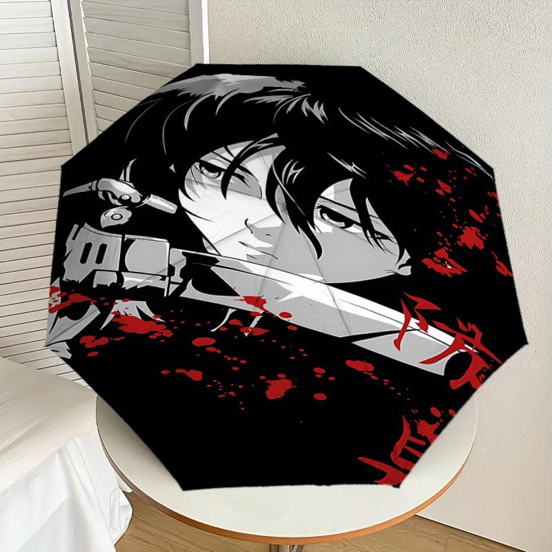 1PC Sword Blood Automatic Open/Close Umbrella with Windproof, 8-Rib Sturdy Canopy, Durable Ribs, Fashionable Design, Outdoor Accessory, Fun Prin, Holi
