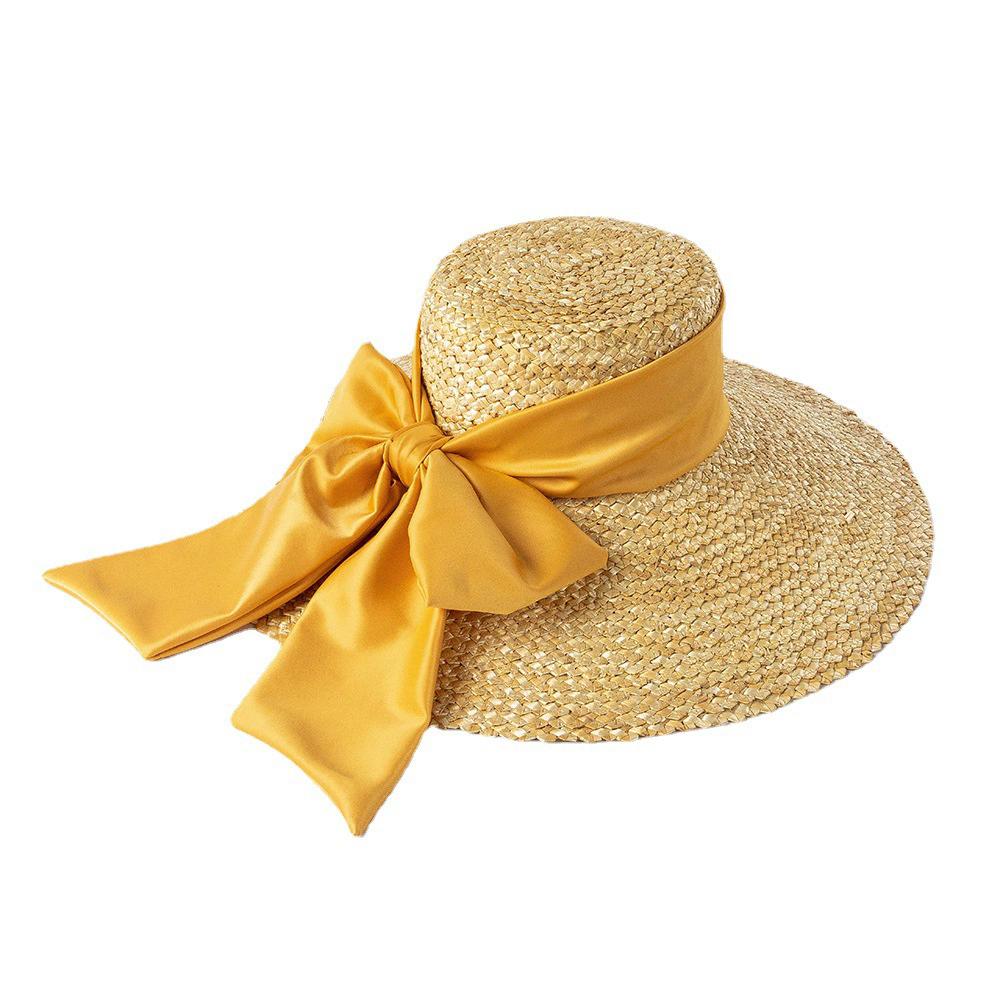 202601-shi INS CHIC Sommer schick geflochten Stroh breite Krempe Schleife Band Damen Freizeit Sonnenschutzmütze Damen Urlaubs Strandhut