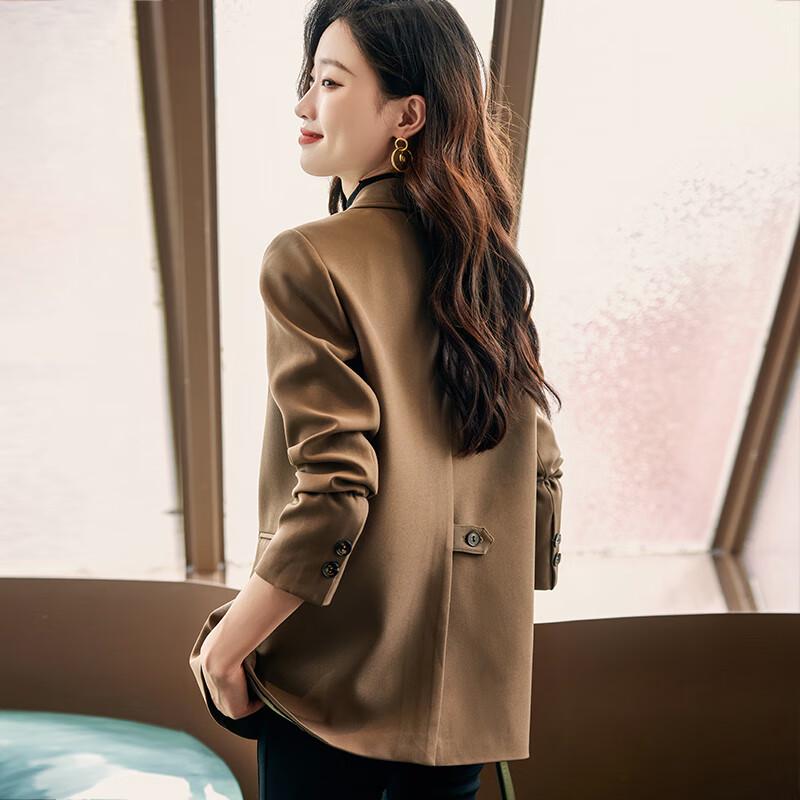 Женский Кофейный Клетчатый Блейзер в Стиле Business Casual M