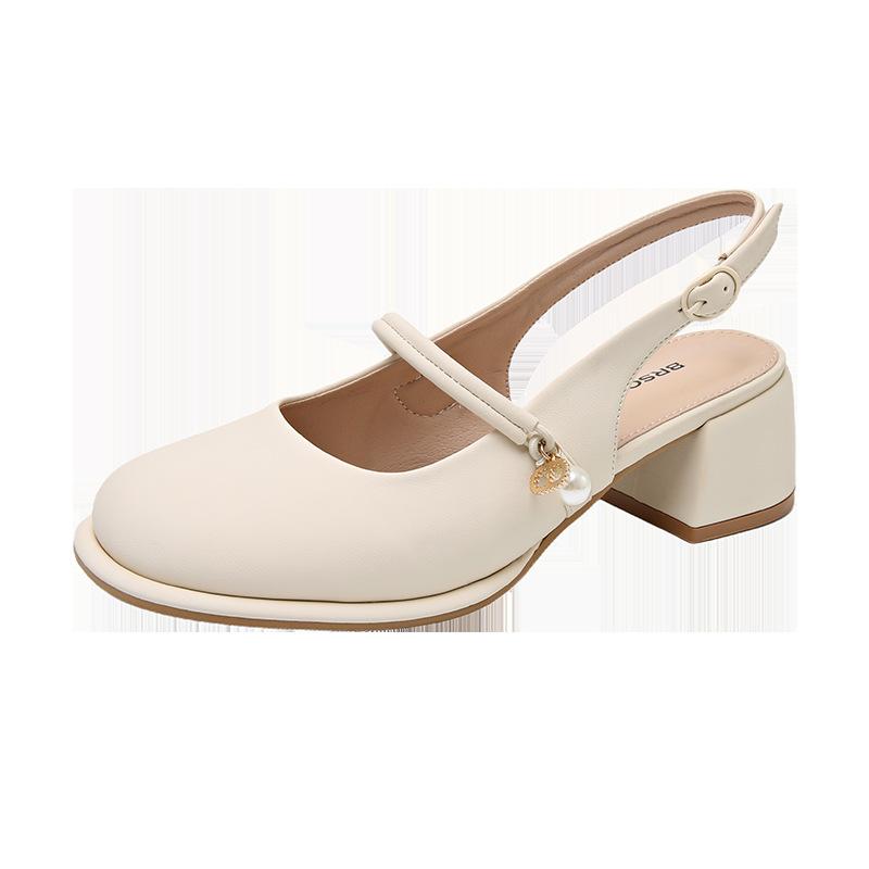 French thick heel empty bag head sandals women's summer 2025 new shallow mouth versatile square head single shoes high heel women's shoes