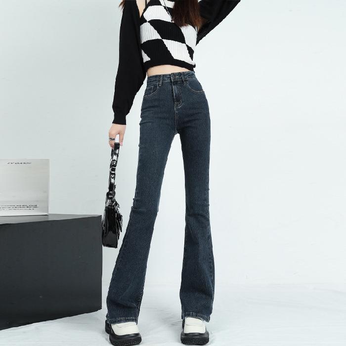 

Women s Black High-Waisted Flared Jeans - Slimming, Trendy, Stretchy, Plus Velvet, Floor-Length for Spring/Autumn L