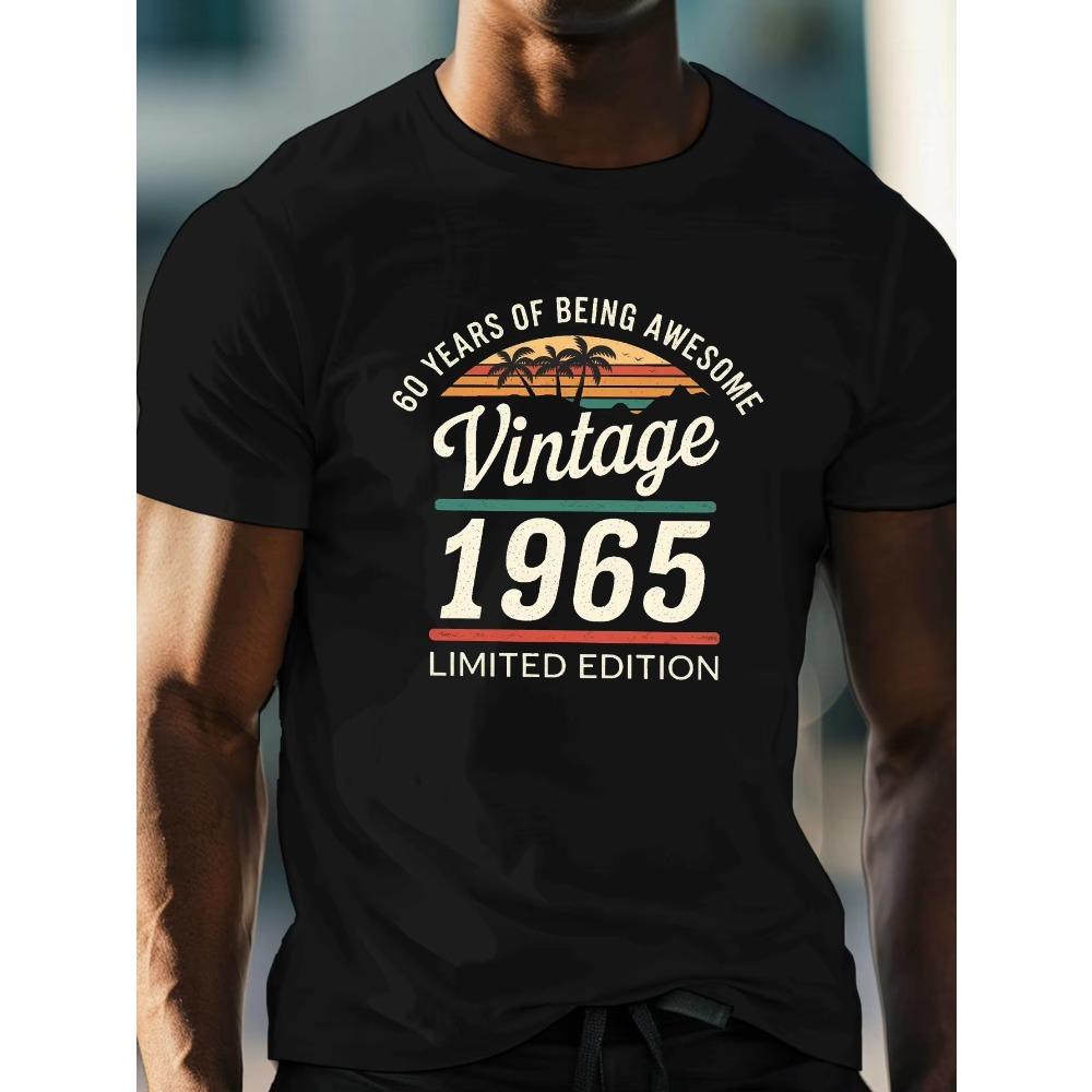 Mens Cotton Fashionable Casual Loose 60 Year Great Printed Tshirt Round Neck Short Sleeved Vintage 1965 Print Tshirt Cotton