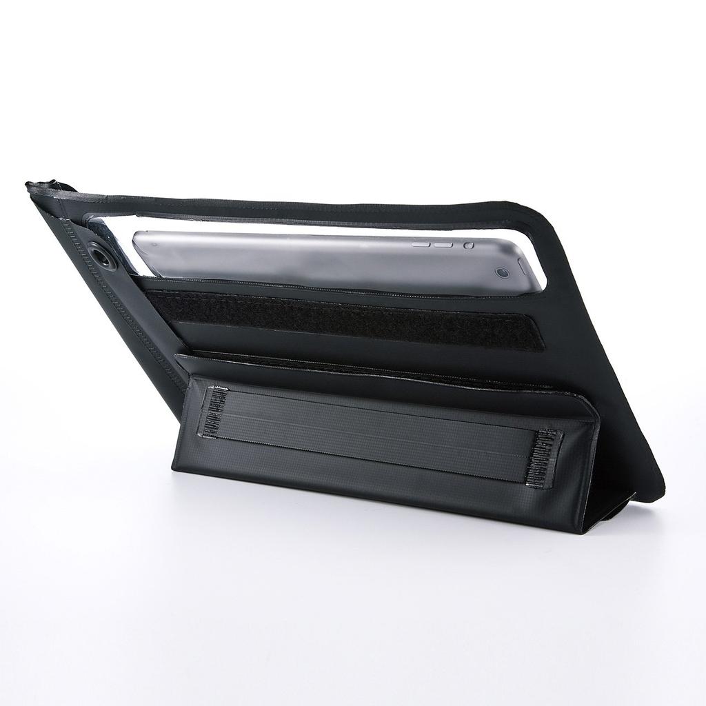 SANWA SUPPLY Tablet Waterproof and Dustproof IP47 with Stand and Shoulder Black Case, (10.1 Inch), Certified, Strap, (PDA-TABWPST10BK)