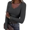 New Style Ribbed Texture Slim Fit V-neck Casual Women's Long Sleeve T-shirt