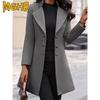 MGHR Jaquetas e casacos femininos vintage casual cor sólida estampa outono inverno manga comprida gola polo