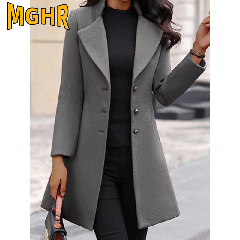 MGHR Jaquetas e casacos femininos vintage casual cor sólida estampa outono inverno manga comprida gola polo