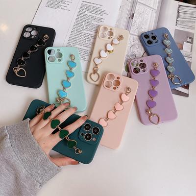 Lovely Heart Bracelet Case For Samsung S23 S22 Ultra S21 S20 Fe A14 A24 A34 A54 A13 A23 A33 A53 A12 A22 A32 A52 A51 A31 A50 Candy TPU Cover With Chain