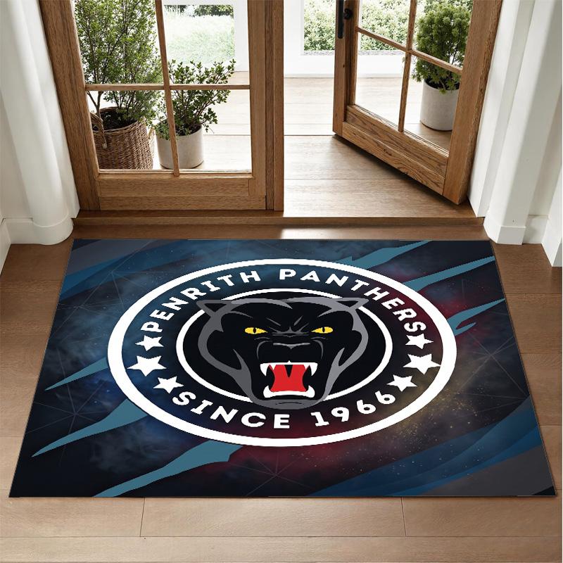 Penrith Panthers Design Crystal Velvet Rug Soft Decorative Mat for Bedroom Entrance
