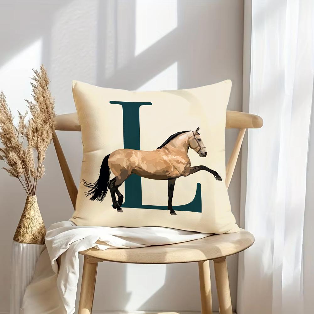 Letter Horse Cushion Cover Soft Plush Throw Pillow Cover DoubleSided Decorative Cushion Case Sofa Bedroom Home Decor