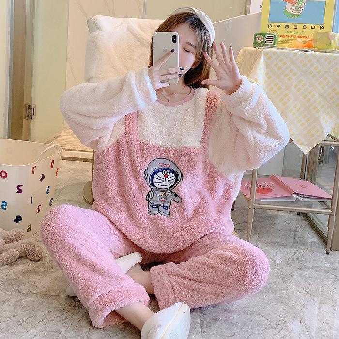 Women's Plus Size Coral Fleece Flannel Pajama Set – Cute, Loose, and Cozy