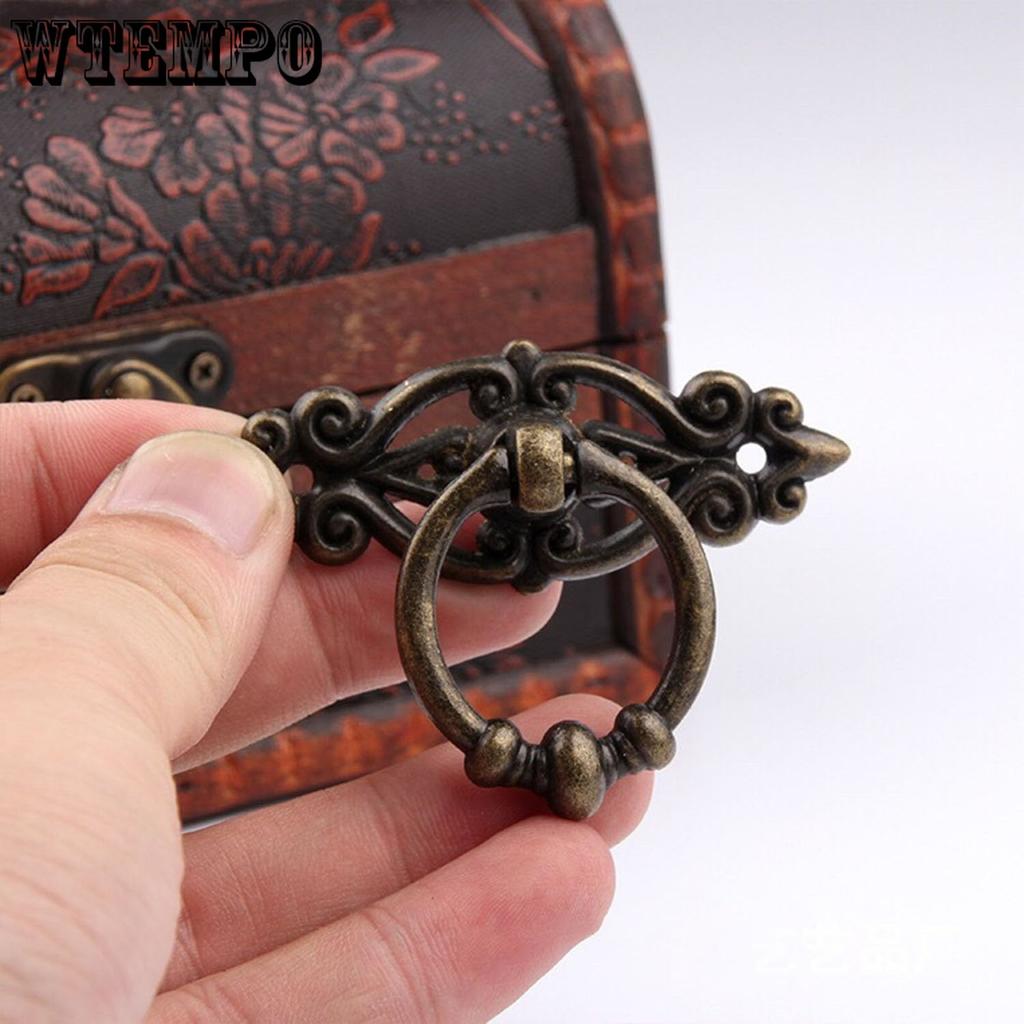 10pcs Vintage Distressed Antique Brass Finish Ring Pulls Handles for Cabinet Cupboard Drawer Dresser, Length 2.5-in (6.5 Cm) and Width 1.8-in (4.7 Cm)