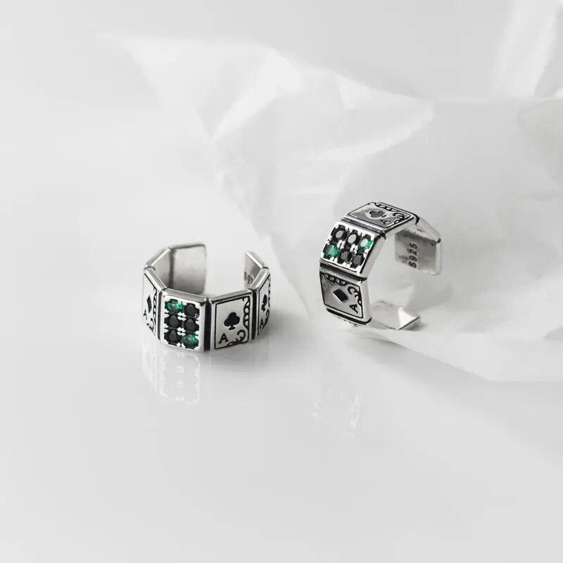 925 Sterling Silber Spielkarte Clip Ohrringe Punk Poker Spaß Ohrschmuck für Männer Frauen Ohrklemme ohne Piercing Vintage Geschenke