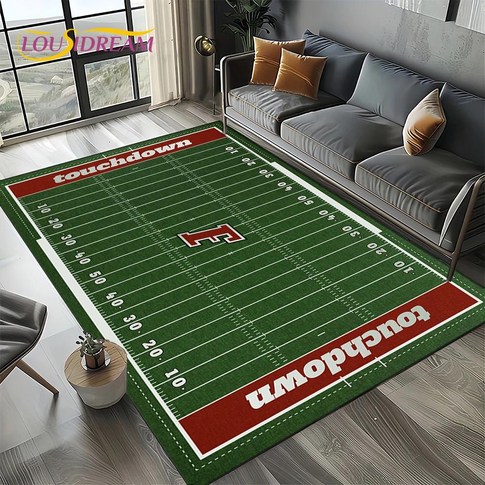 3D Rugbyfeld Rugby 2025 American Football Cartoon Teppich für Wohnzimmer Schlafzimmer Zuhause Sofa Dekoration, Teppich Rutschfeste Fußmatte