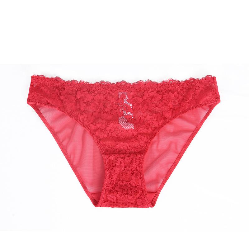 Sexy lace panties thin hollow transparent embroidered large size panties women's pure cotton bottom crotch hip lift low waist briefs