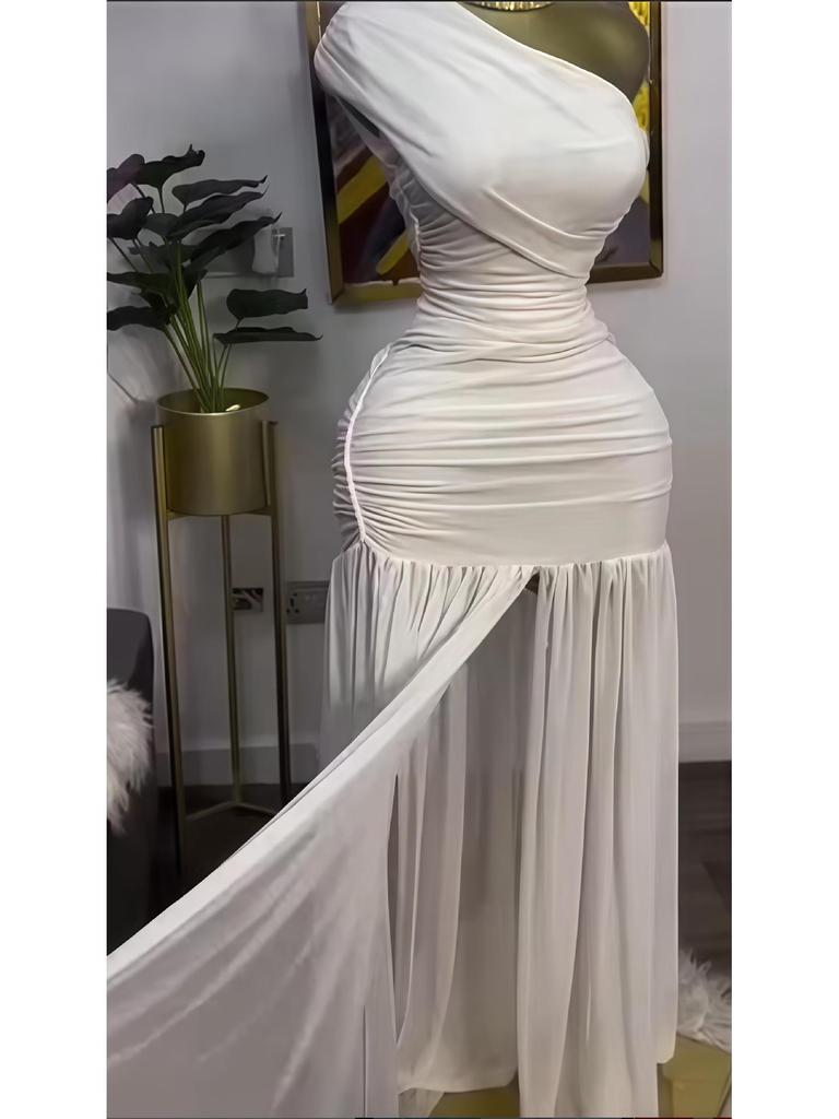 2025 Frühling Damen Einfarbig Ärmellos Asymmetrisch Gereiht Langes Kleid