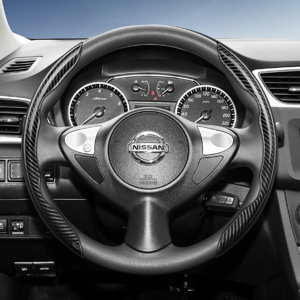 Suitable for Nissan Carbon Fiber Texture Steering Wheel Cover with Segmented Quick-Release Design, Durable, for Rogue X-Trail Kicks Qashqai Sentra Al