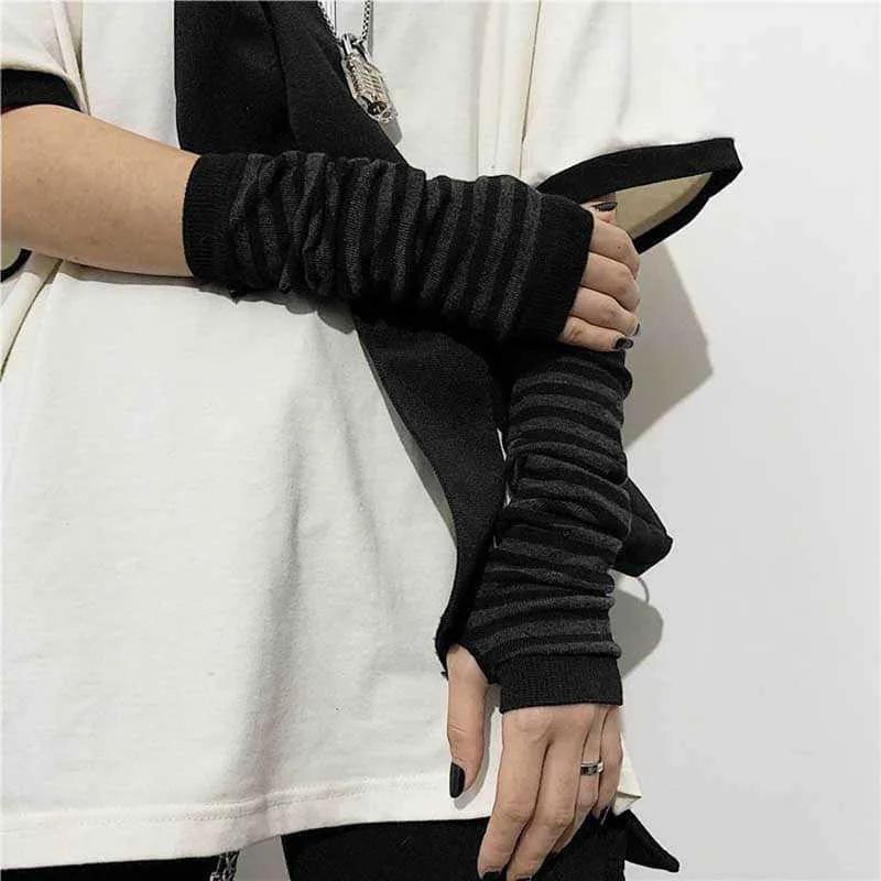 Outdoor Punk Long Fingerless Gloves Cuff For Women Men Outdoor Hip-hop Glove Elbow Mittens Cool Stretch Winter Arm Warmer Mitten