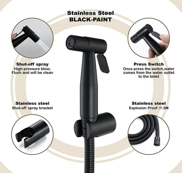 3 Pcs Bathroom Stainless Steel 304 Matte Black Hand Held Bidet Toilet Sprayer Kit Bidet