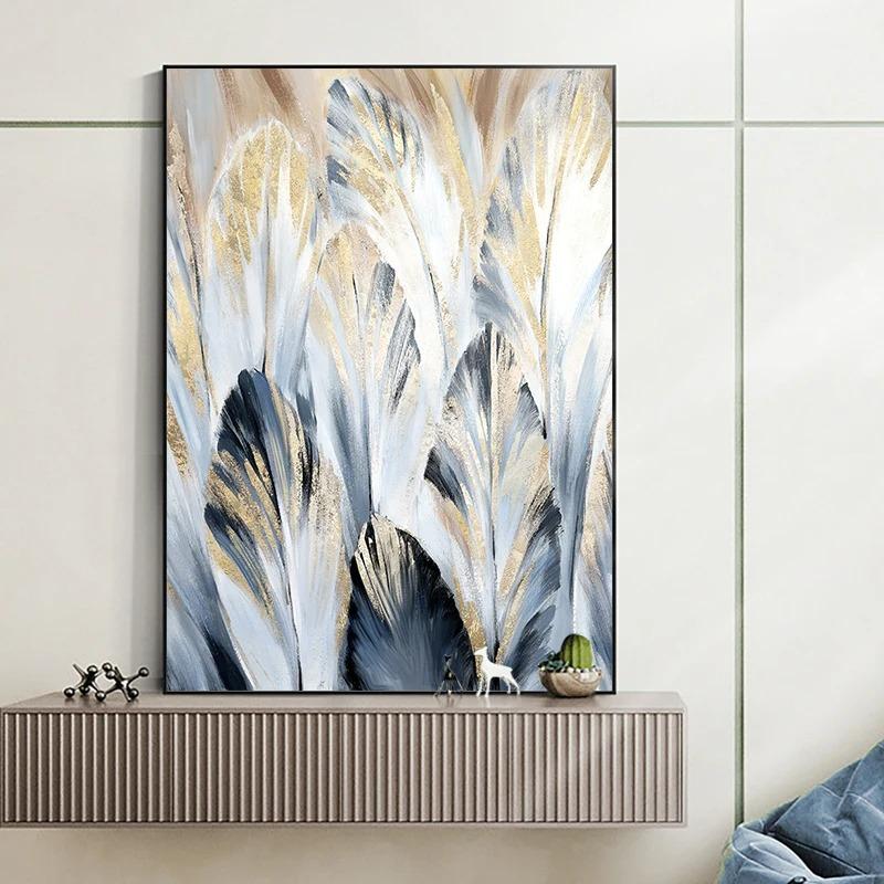 Póster de Hojas de Palma Doradas Abstractas Pintura en Lienzo de Plantas Nórdicas Naturaleza Muerta Arte de Pared Imágenes para Sala de Estar Decoración Interior del Hogar