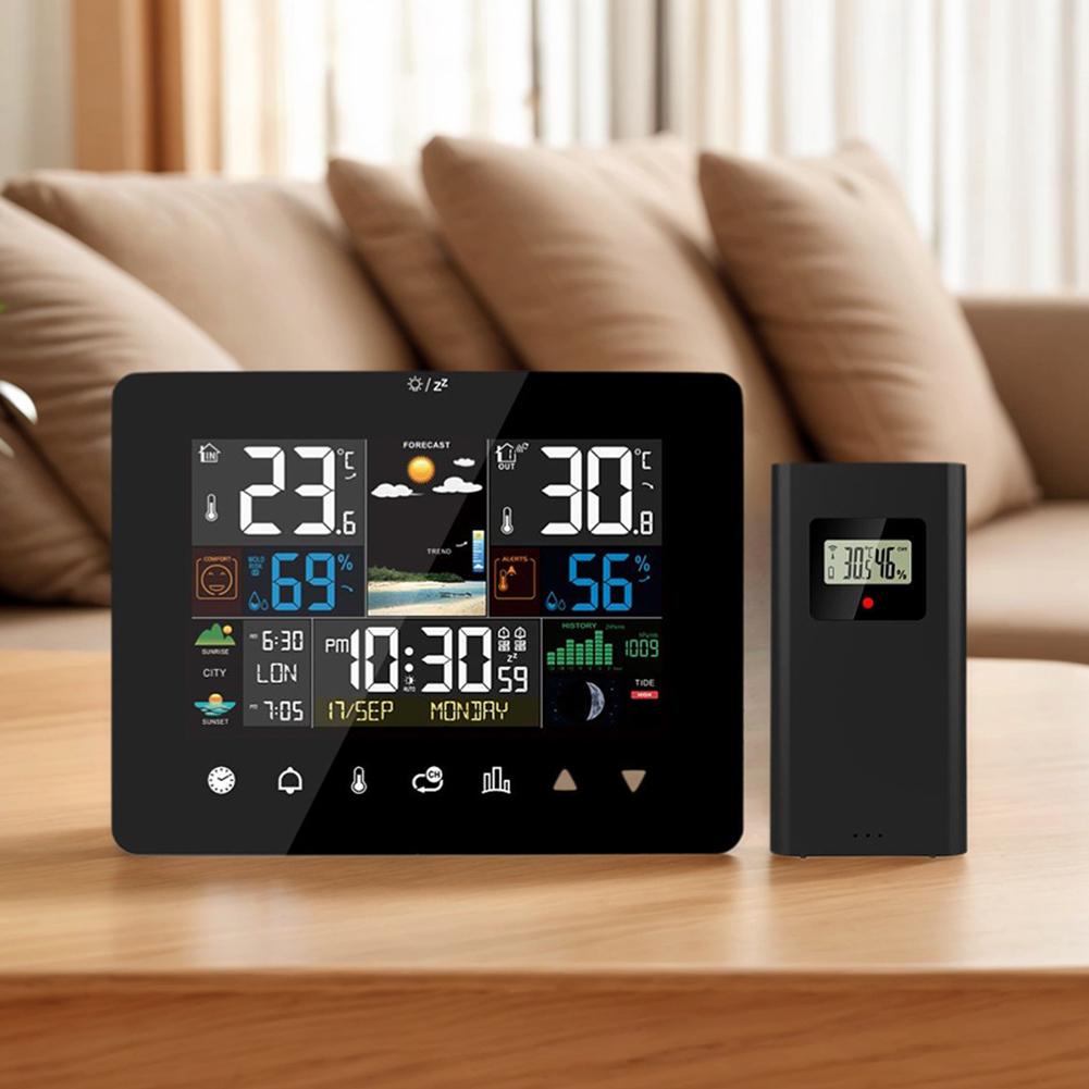 Indoor Outdoor Weather Station with Atomic Clock Thermometer Large Display Station Color Display Digital Forecast Station