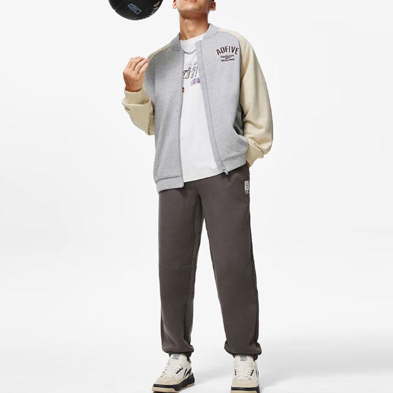 Li-Ning Anti-Five Series American Retro Color Block Embroidered Cardigan Knit Sports Baseball Jacket Men Jackets Flower-Gray Fog Khaki AJDT625-1