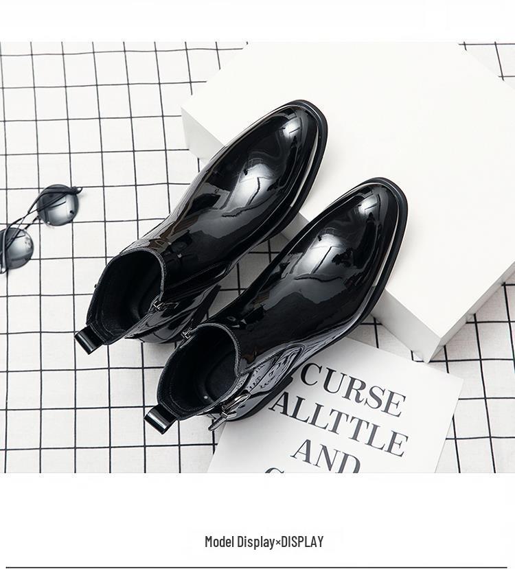 Men's Winter Chelsea Boots: High-Top British Style Patent Leather Pointed Toe, Korean Trend Versatile Martin Boots