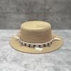 Ethnic Style Short Brim Flat Top Straw Hat Women'S Summer Travel Vacation Bohemian Flat Edge Visor Top Hat