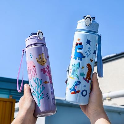 800ml Dinosaur Water Bottle For Kids Water Sippy Cup With Silicone Straw Leakproof Plastic Water Bottles Summer Kids Water Cup