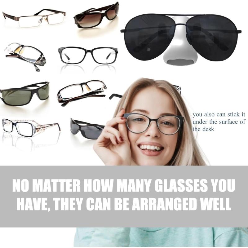 8Pcs Self Adhesive Wall Mount Eyeglasses Storage Rack Nose Shape Holder Stand for Sunglasses for Home Bathroom Bedroom