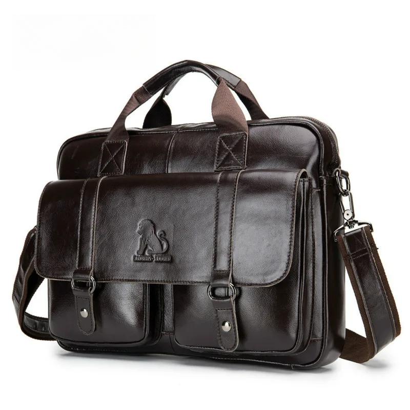 Men's Briefcase 100% Genuine Leather Business Large Capacity Handbag Waterproof