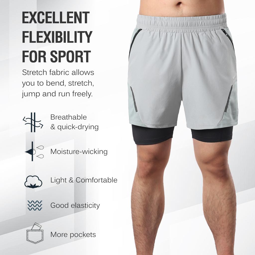 Pantaloncini Sportivi 2 In 1 Da Uomo, Asciugatura Rapida, Con Tasca Con Zip, Per Corsa E Palestra