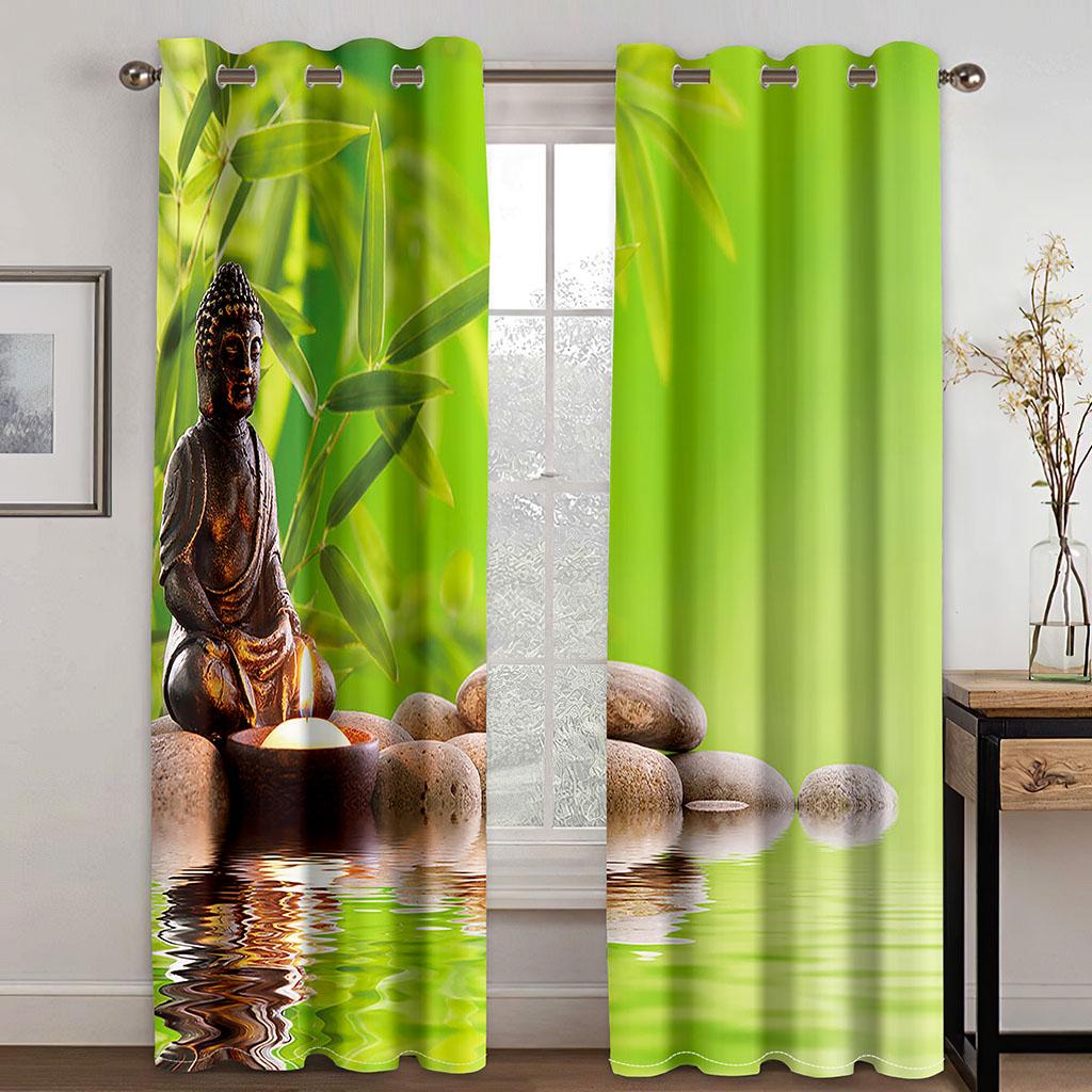 Zen Stone Water Reflection Flower Grey Elegant Window Curtains for Living Room Bedroom Kitchen Window Treatment Home Decor Drape