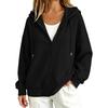 Women's Casual Color Hooded Long Sleeve Button Front Loose Fit Jacket for Daily Wear