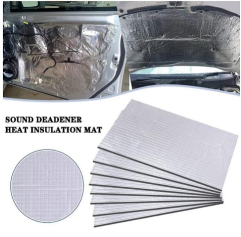 10pcs Vehicle Sound Deadening Noise Reduction Mat Butyl Adhesive Damping Foam Insulation Suitable for Engine Hood & Door