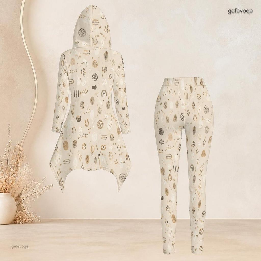 Women Plus Size Two Piece Set Hooded Long Sleeve Plaid Printed High Low Top And Fitted Pants