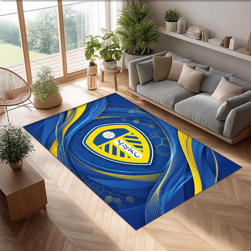 Leeds United Football Print Crystal Velvet Rug, Comfortable Water Absorbent Non Slip Indoor Floor Carpet