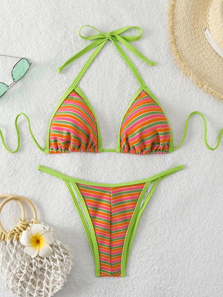 TS JYL-BK007 Solid Lace-Up Bikini, Triangle Slim Fit Swimwear For Beach & Spa L