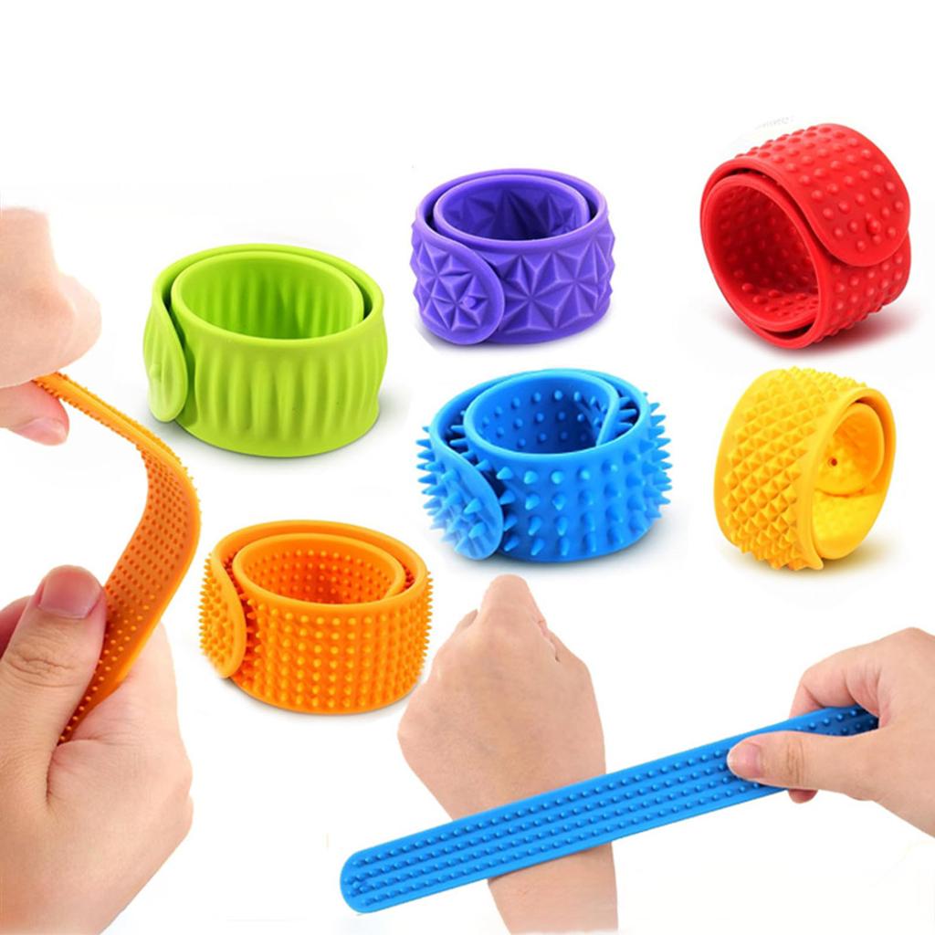 Sensory Toys For Kids: Textured Silicone Slap Bracelets 6 Pack Stress For Anxiety Wearable Sensory Toys For Adults Skateboard