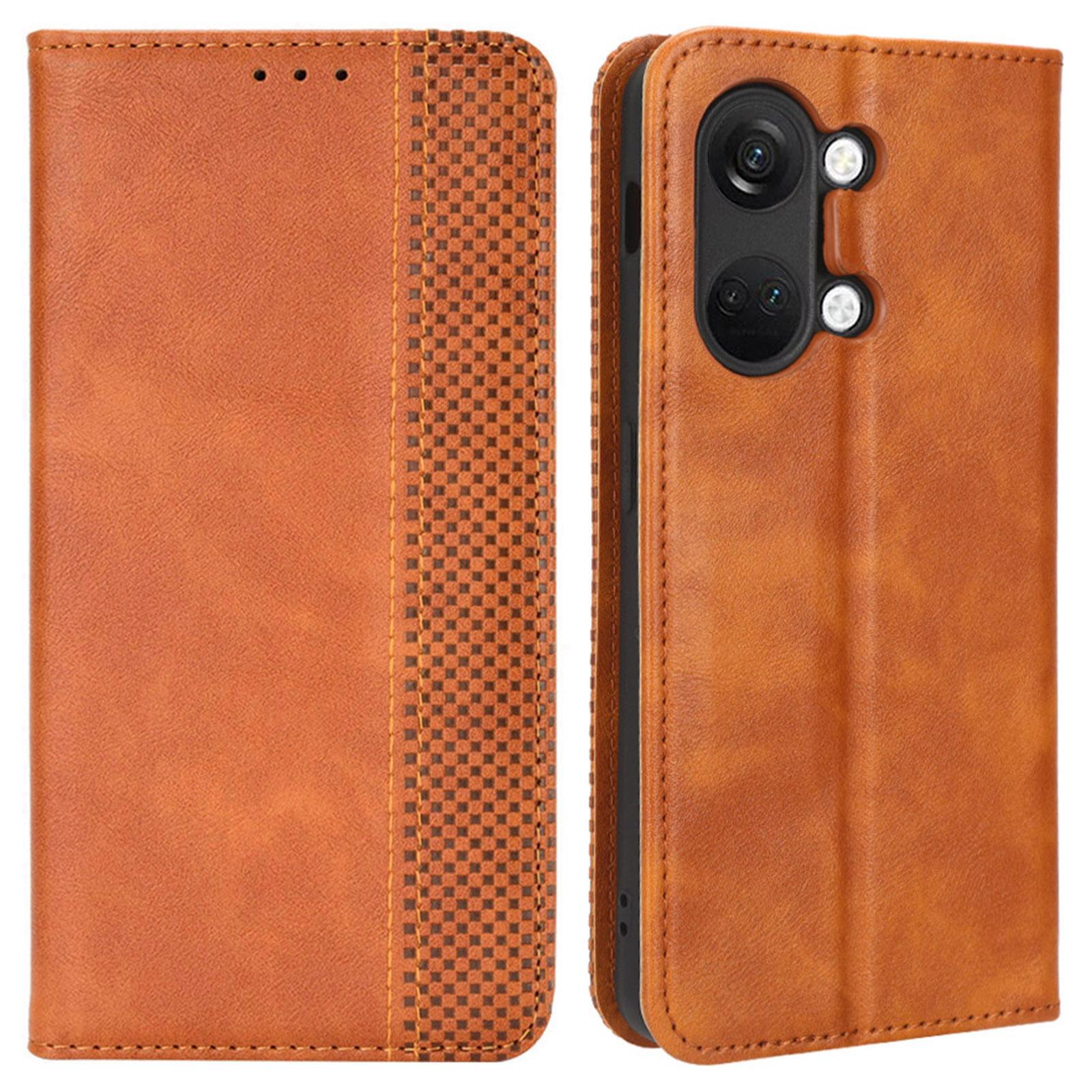 

For OnePlus Nord 3 5G/Ace 2V Retro Phone Case PU Leather+TPU Phone Cover with Wallet Stand Brown